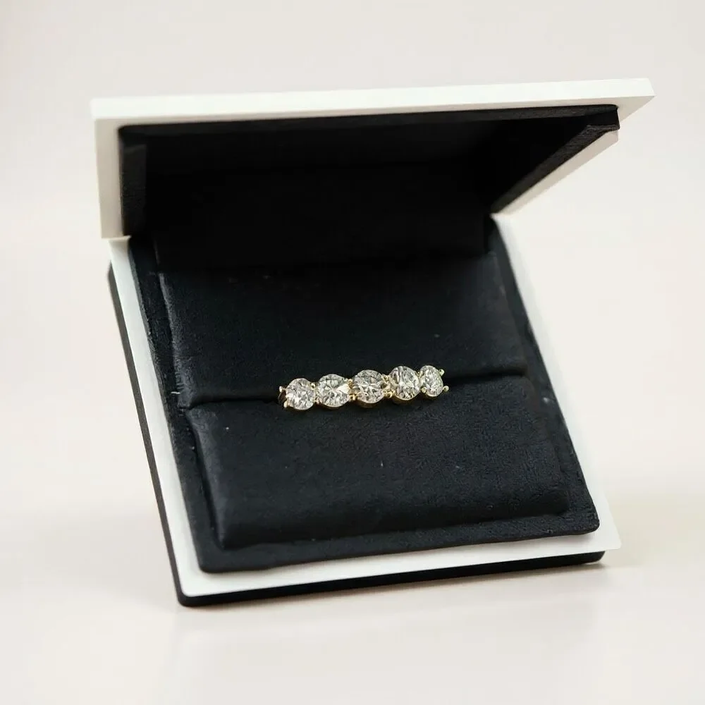 Radiance Reimagined: 1.25ct Five-Stone Moissanite Ring in 14k Gold Vermeil Sz 6